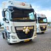 ballonnen bloem vastgemaakt op de grill van een vrachtwagen