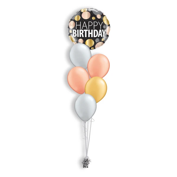 Ballonboeket-Happy -Birthday- black +big -dots- rose gold silver gold -ballonboeket-Qualatex