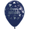 blauwe ballon met printje happy-birthday triangles