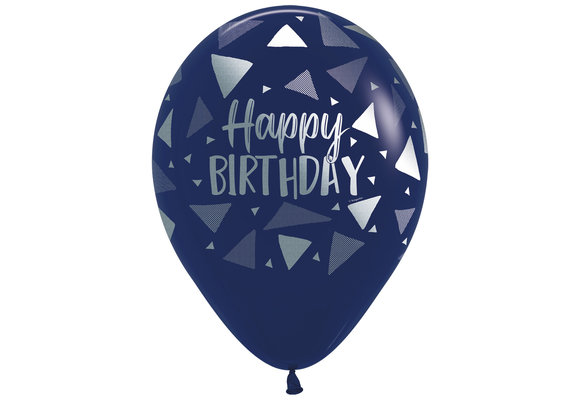 blauwe ballon met printje happy-birthday triangles