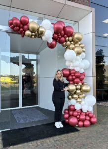 Ballonnen boog van 3 m hoog met Chrome Chrome Chrome goud en wit