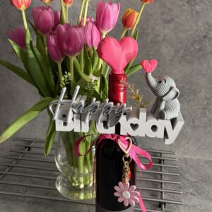 Happy Birthday Fles Topper met 3D decoratie en olifantje voor verjaardagscadeau